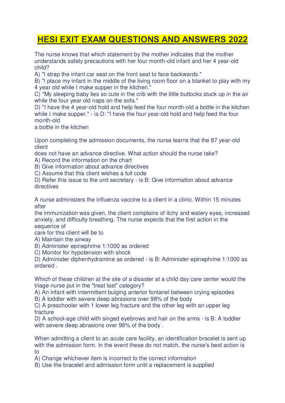 Preview image for HESI EXIT EXAM QUESTIONS AND ANSWERS 2022